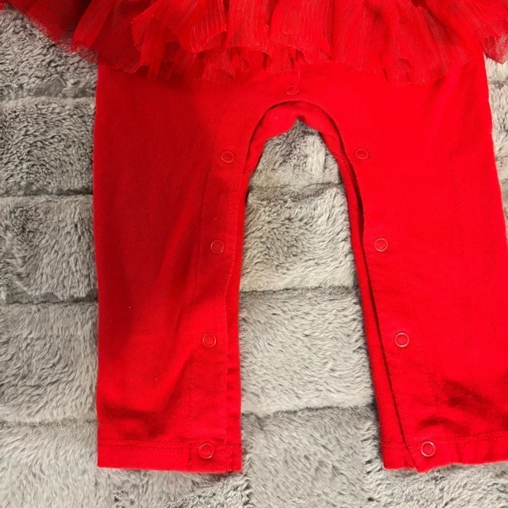 6-9 Months Cat & Jack Red Tutu Long Sleeve Bodysuit With Heart Detail